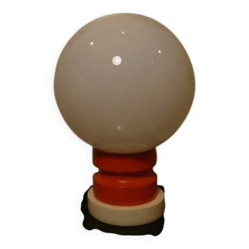 Opaline glass and wood table lamp, Italy, 1970s