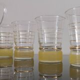 Old pitcher with its 8 yellow granite glasses with gold edging vintage 50's