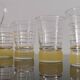 Old pitcher with its 8 yellow granite glasses with gold edging vintage 50's