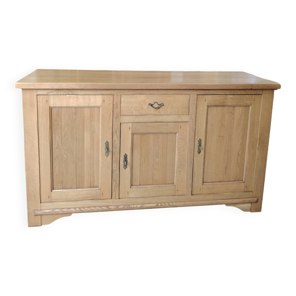Buffet bas enfilade en chêne massif clair 3 portes et 1 tiroir