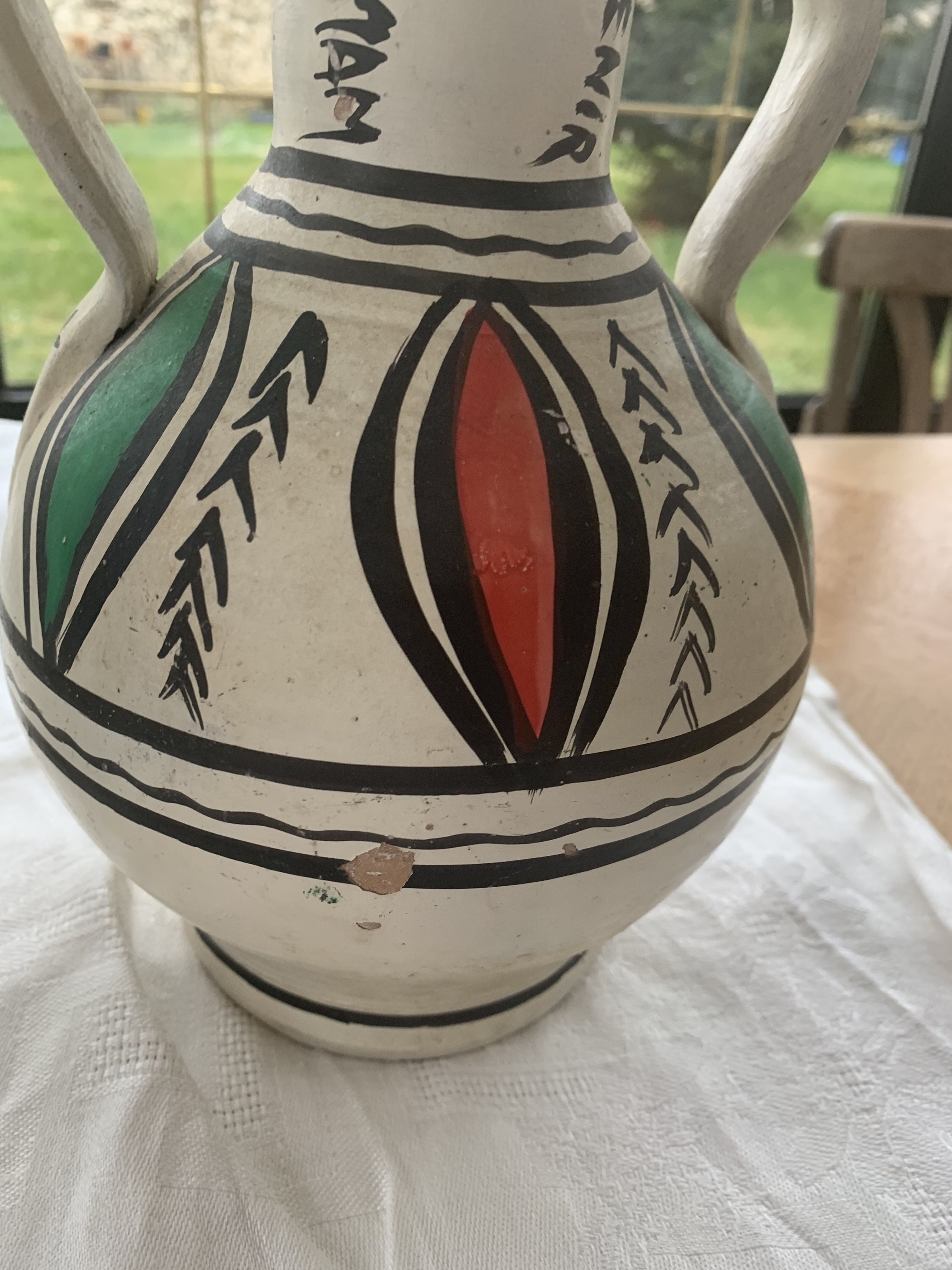Pair of amphora vase, vintage artisanal and oriental pottery