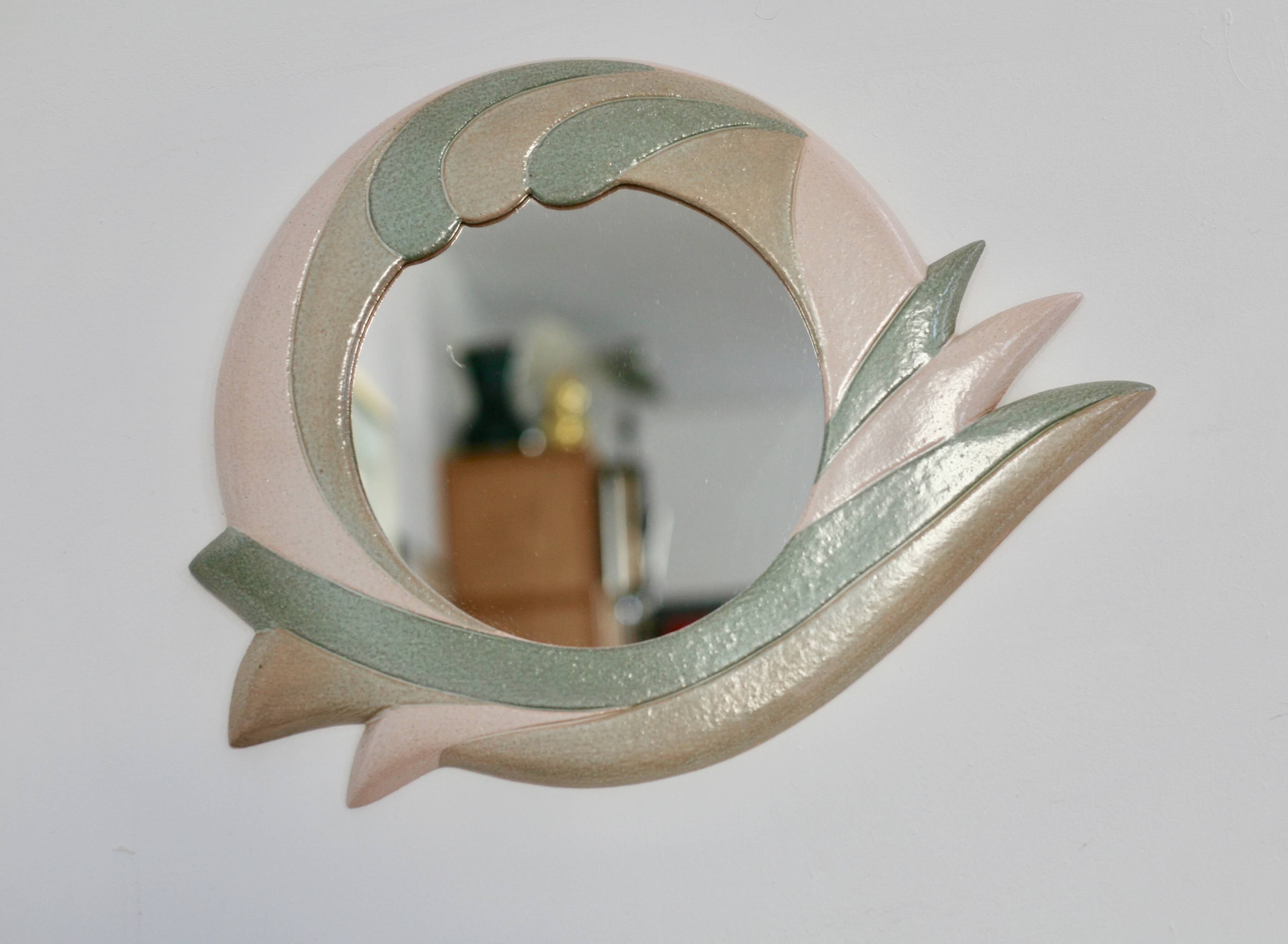 Ceramic mirror, 1970s, signed.