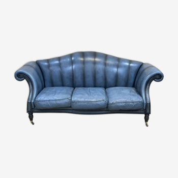English 3-seater sofa in blue leather from the 70s
