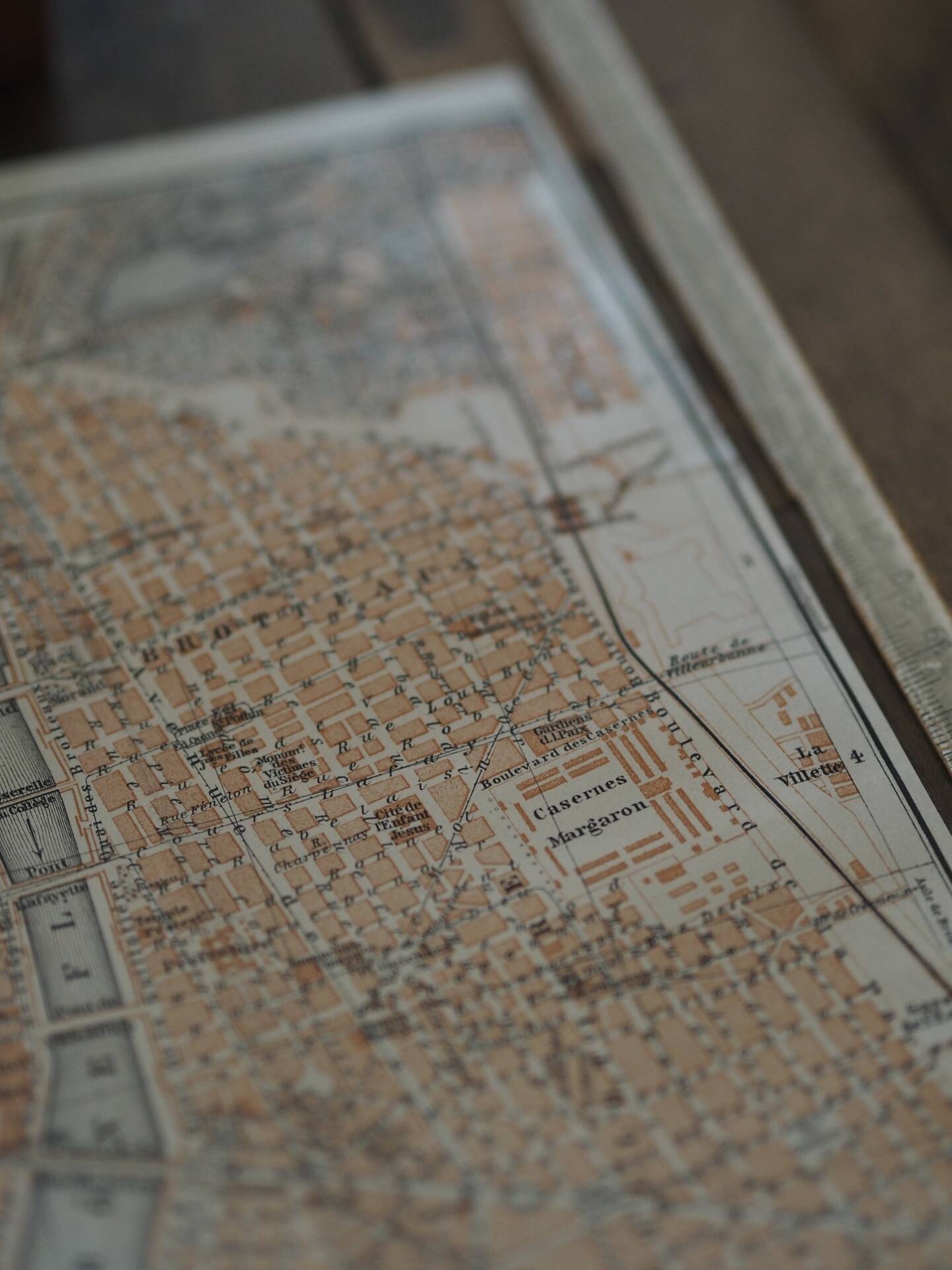 Ancien plan de Lyon - France - 1906 | Décoration murale vintage