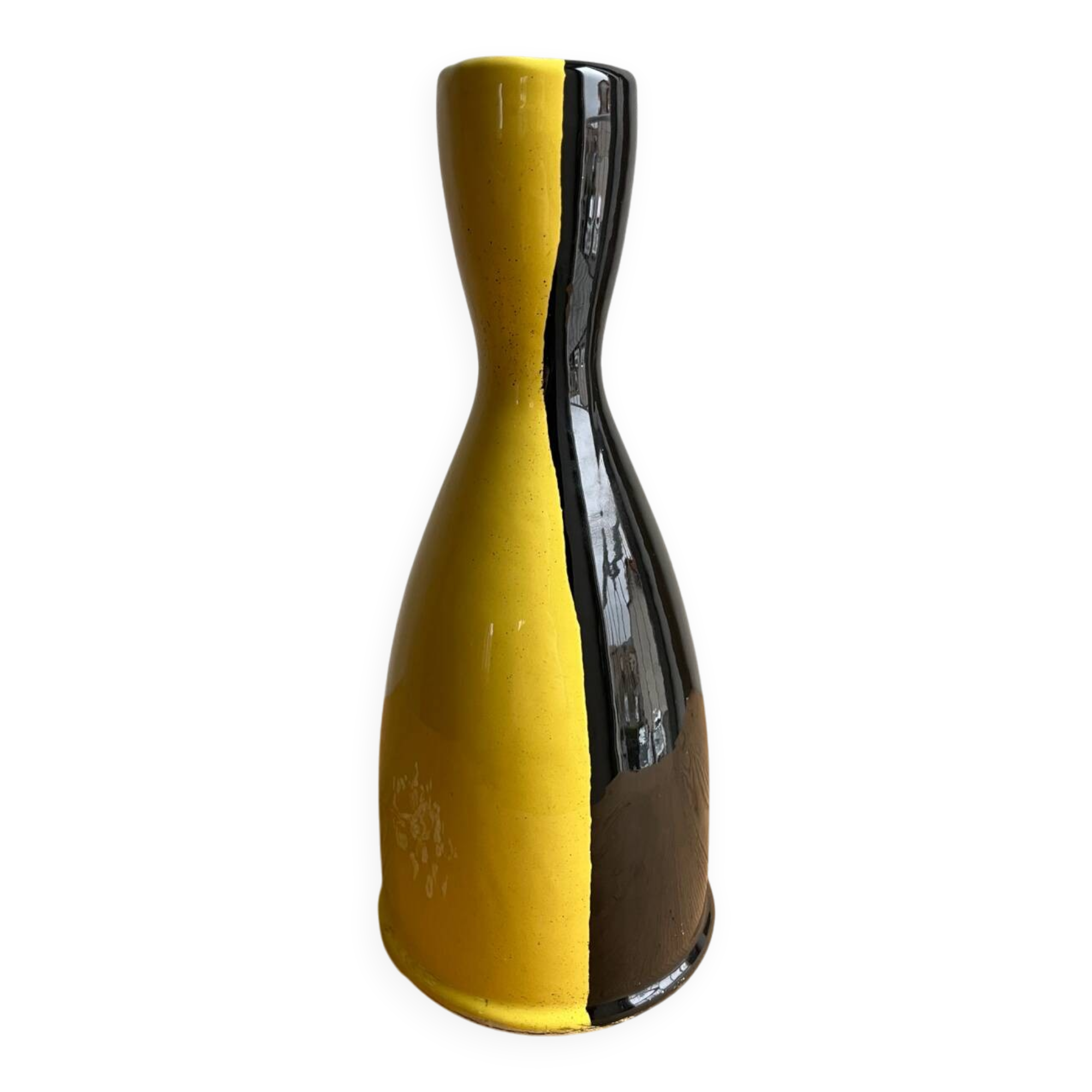 Vintage Vallauris two-tone black and yellow earthenware vase