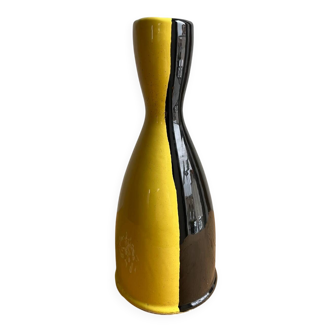 Vase faïence bicolore noire jaune Vallauris vintage