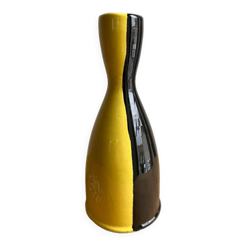 Vase faïence bicolore noire jaune Vallauris vintage