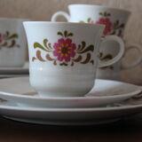4 cups and dessert plates with vintage flower