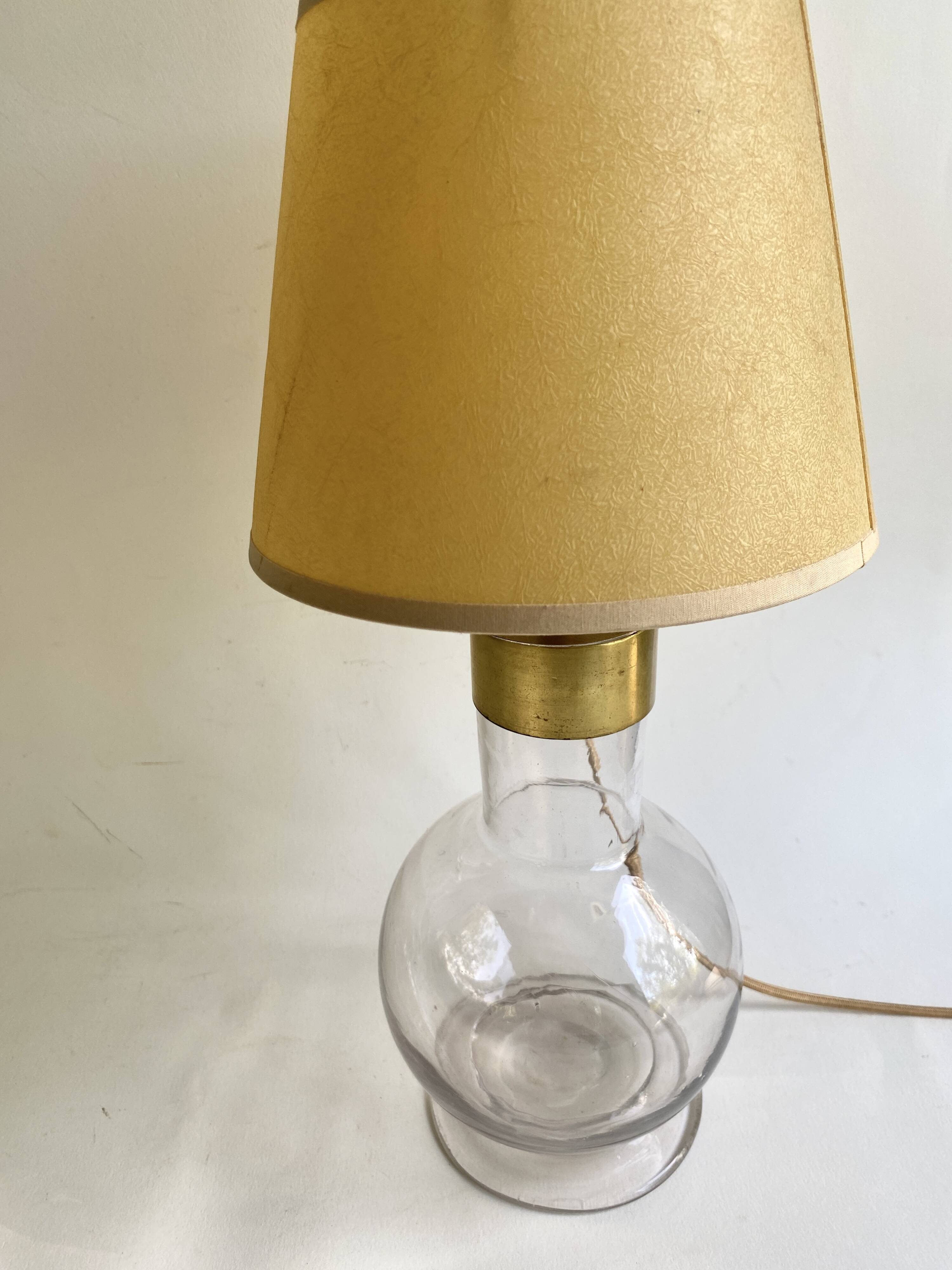 Glass lamp, brass, 2 M fabric cable, 50s lampshade
