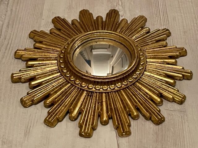 Miroir soleil bombé, golden resin, 1960