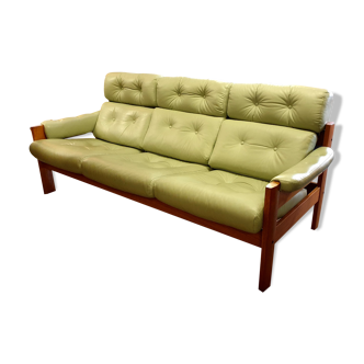 Ekornes Sage green leather sofa 1960