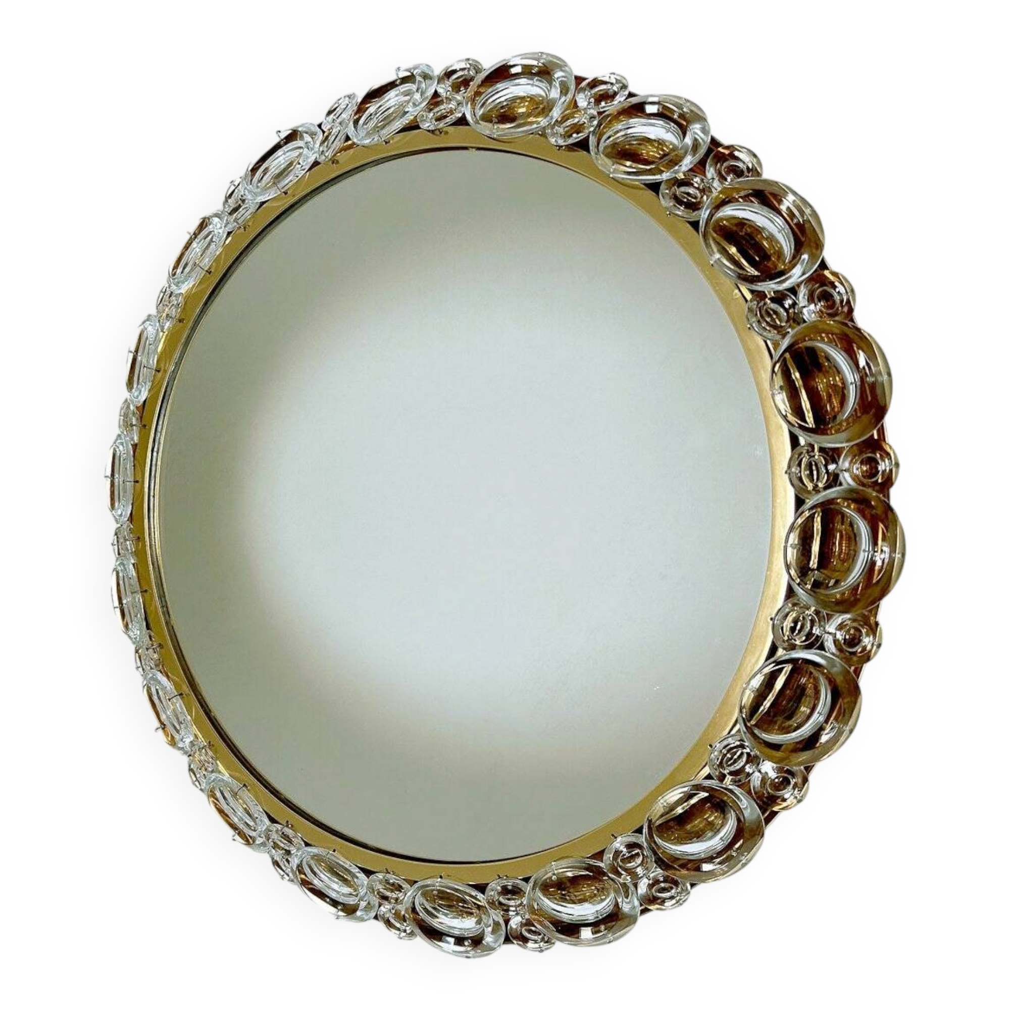 Vintage illuminated crystal brass mirror, 1960s