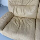 Old 2-seater beige leather sofa designed by Carl Larsson De Sede, vintage 80s