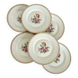 6 vintage dessert plates - White porcelain floral pattern and golden edging