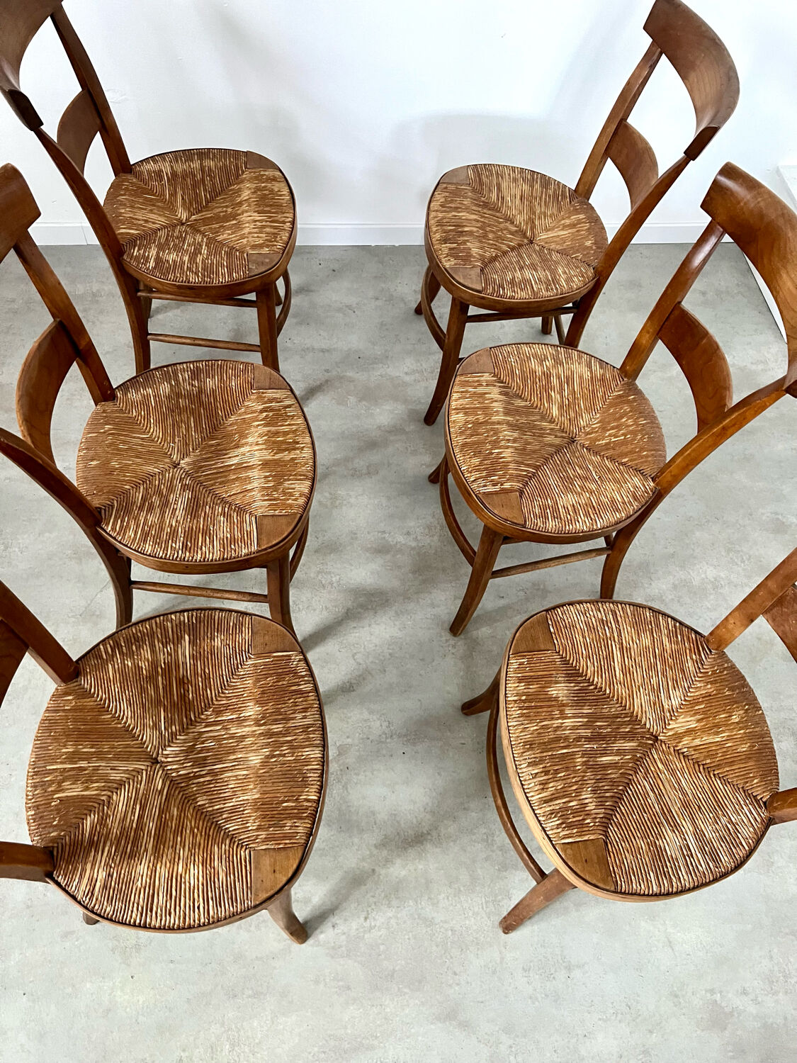 Lot de 6 chaises de ferme rustique début XX eme en bois / bistrot