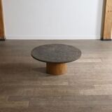 Peter Draenert studios coffee table in fossil stone and oak, Germany 1970s