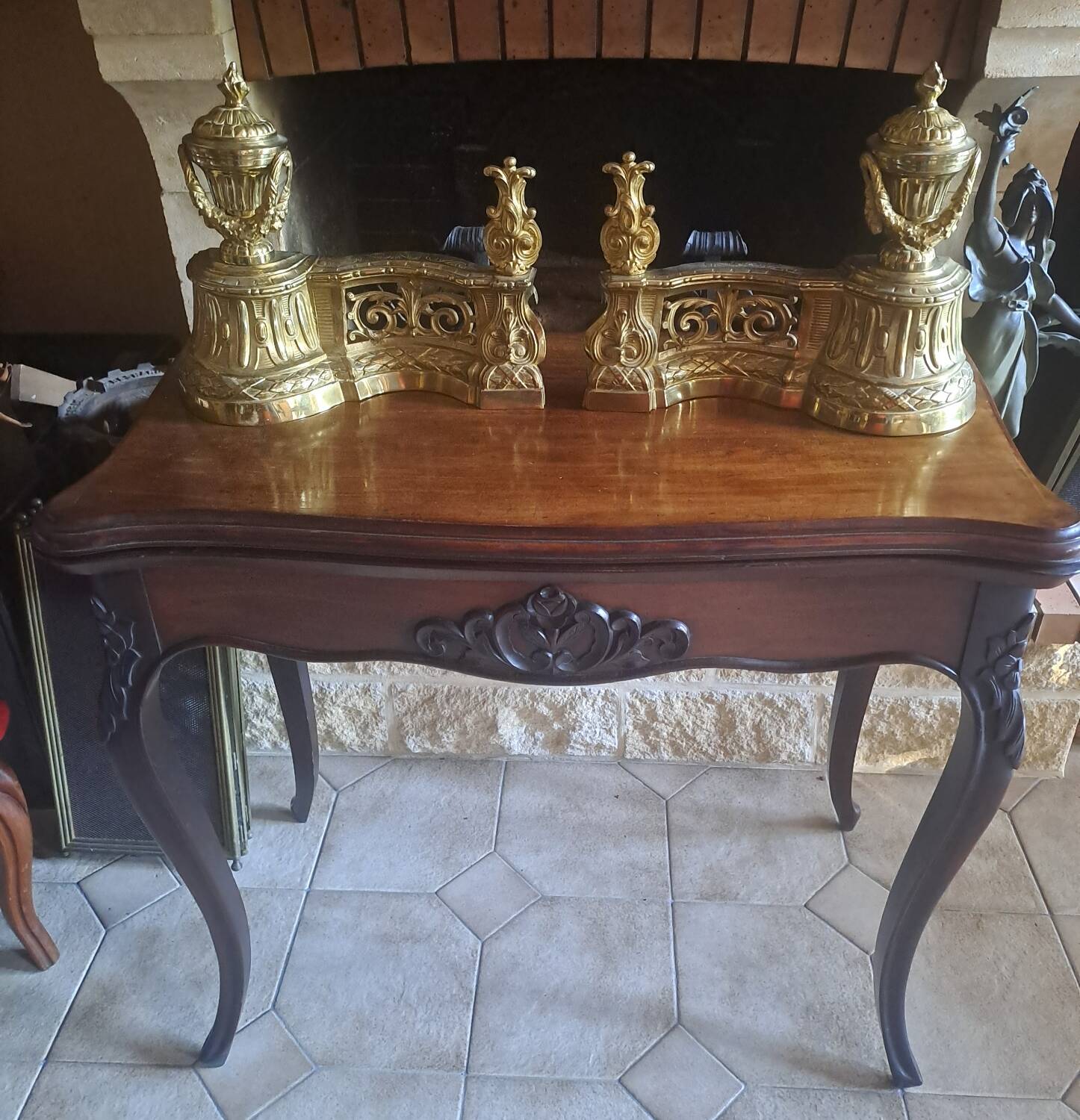 Paire de chenets en bronze doré style Louis XVI XIX éme