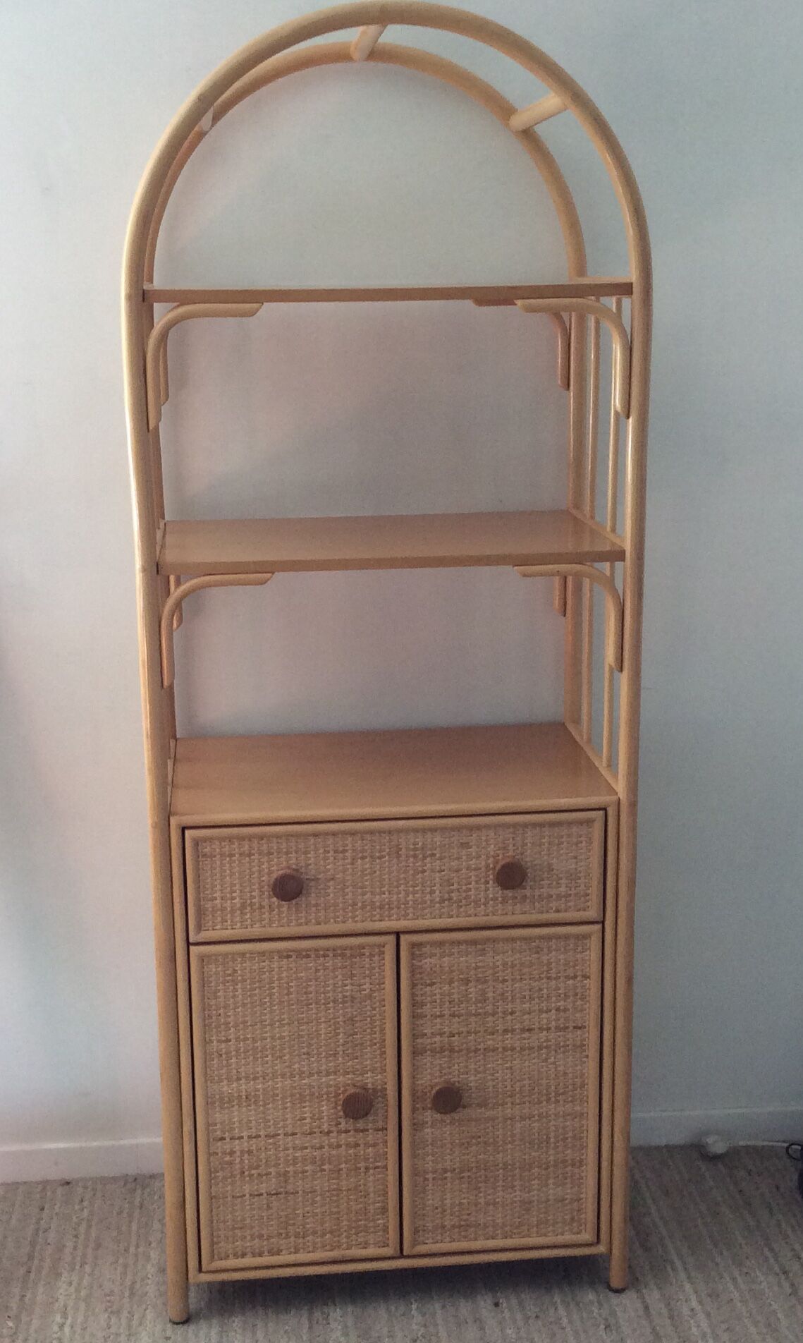 Shelf of the 70s in rattan and wicker wood