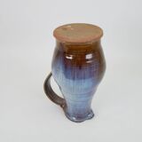Beautiful blue-brown ceramic pitcher signed under the base
