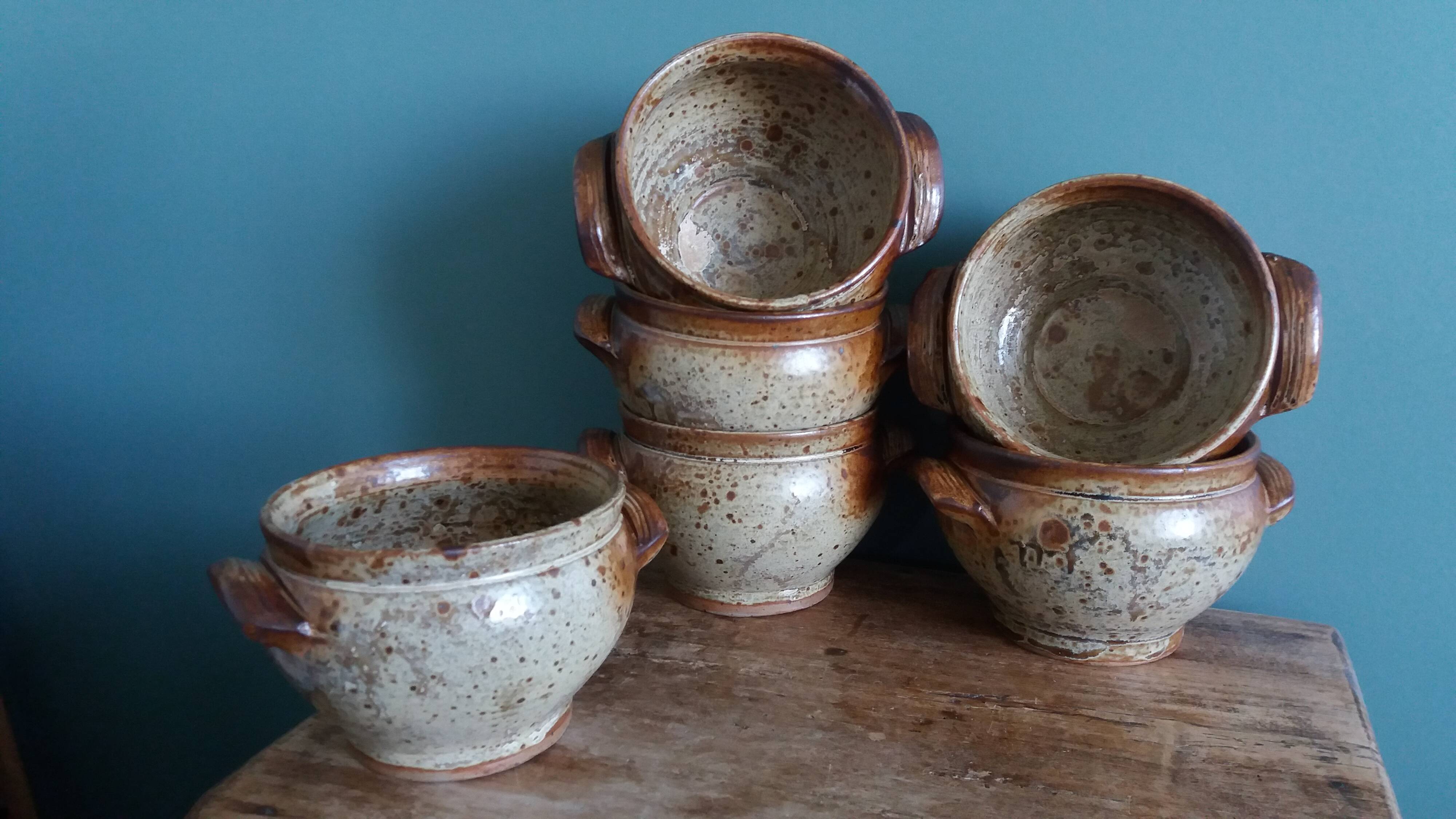 Stoneware soup bowls from Puisaye, signed Jean-Pierre Prud’homme
