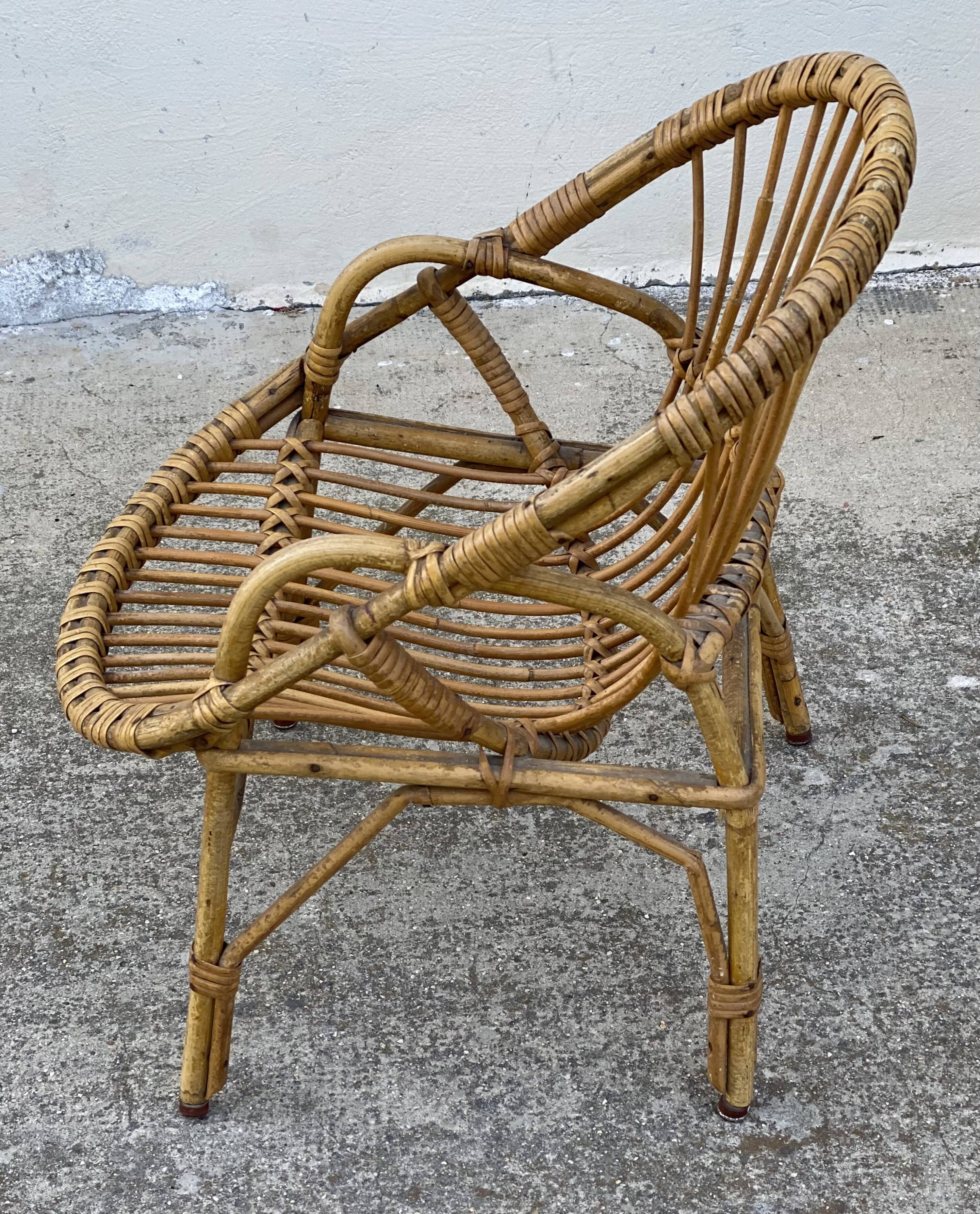 Fauteuil rotin pour enfant vintage 1960