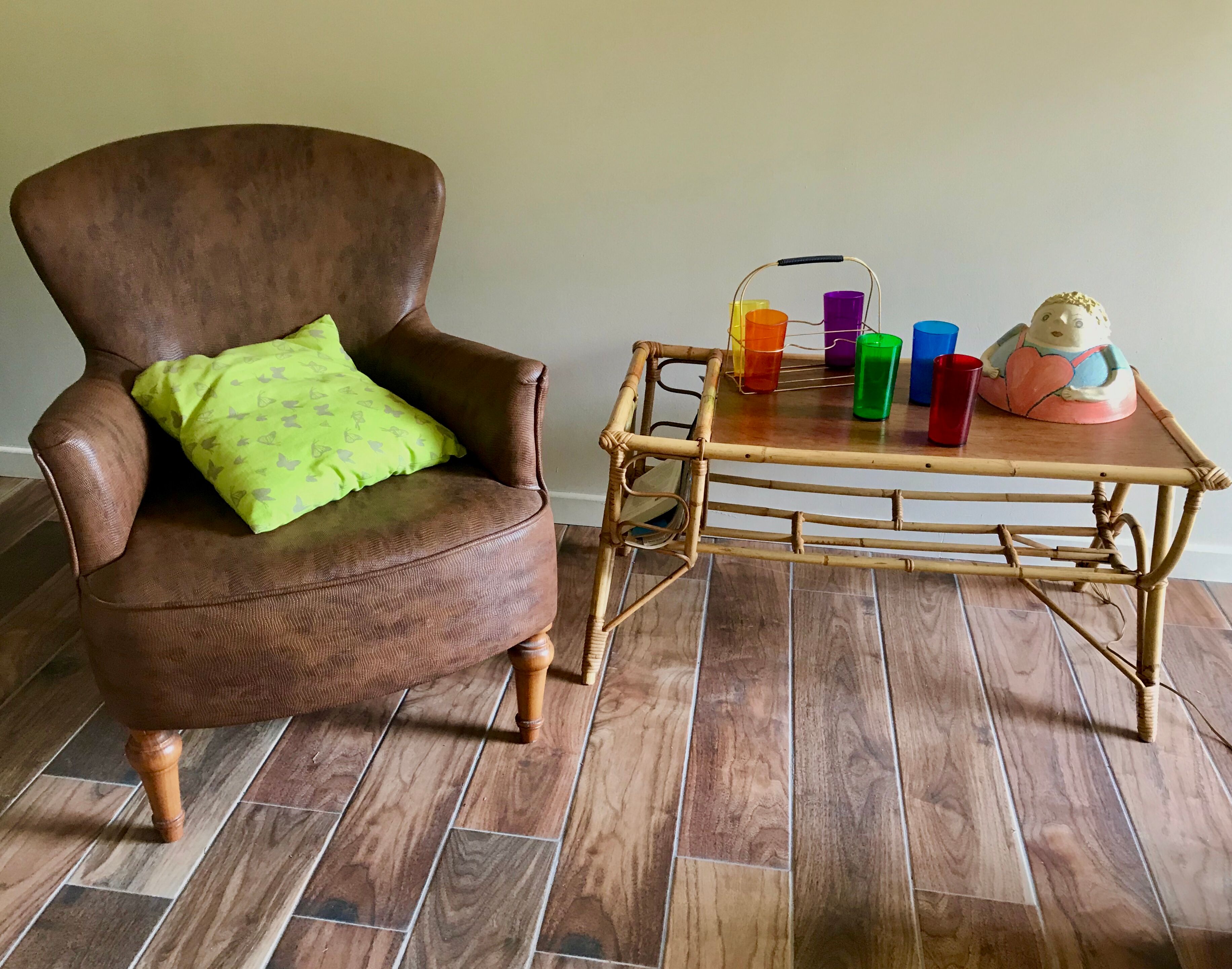 60s rattan coffee table