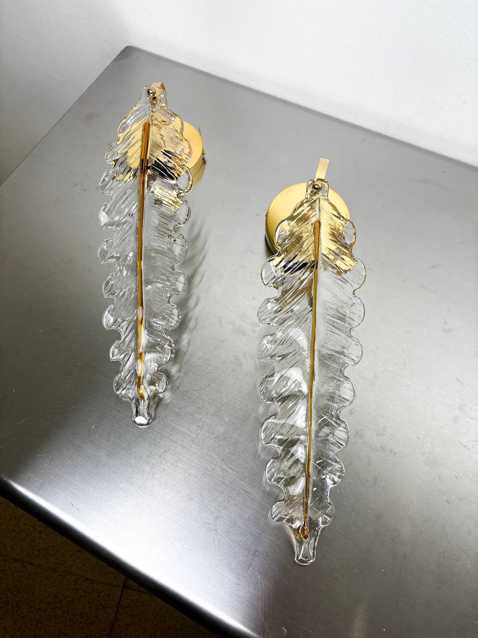 Pair of "Leaf" wall sconces by Murano Mazzega Italy, 1970s