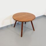 Vintage round brutalist coffee table in solid oak wood from the 50s
