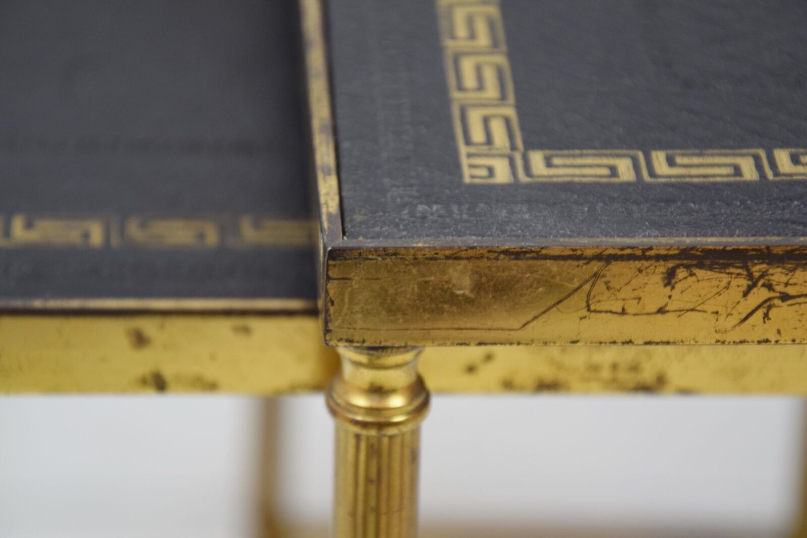 Brass and skaï side tables, 1950s