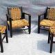 Set of chairs and armchairs from 1940, wood and woven vegetable rope