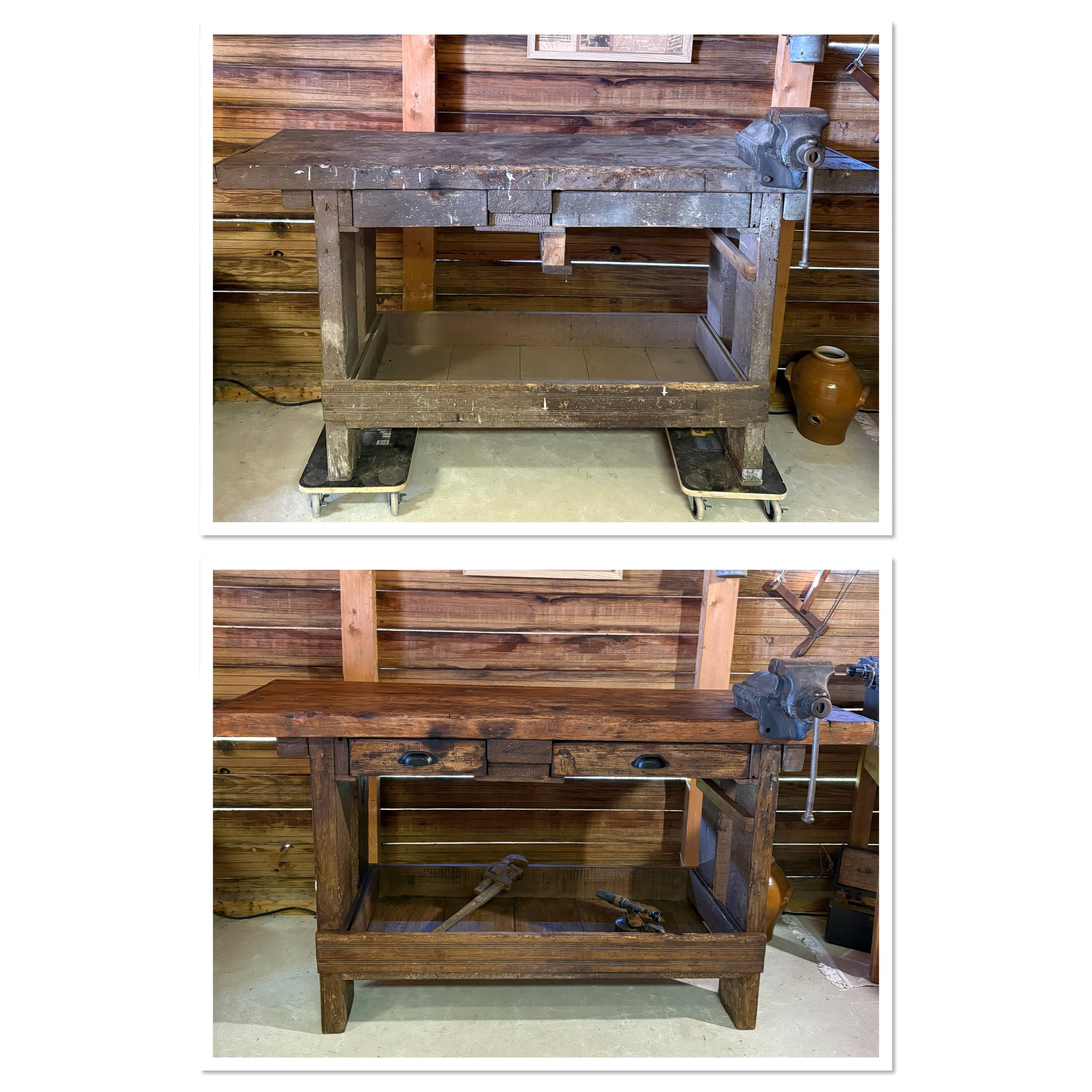 Antique workbench/renovated console – a unique piece full of character