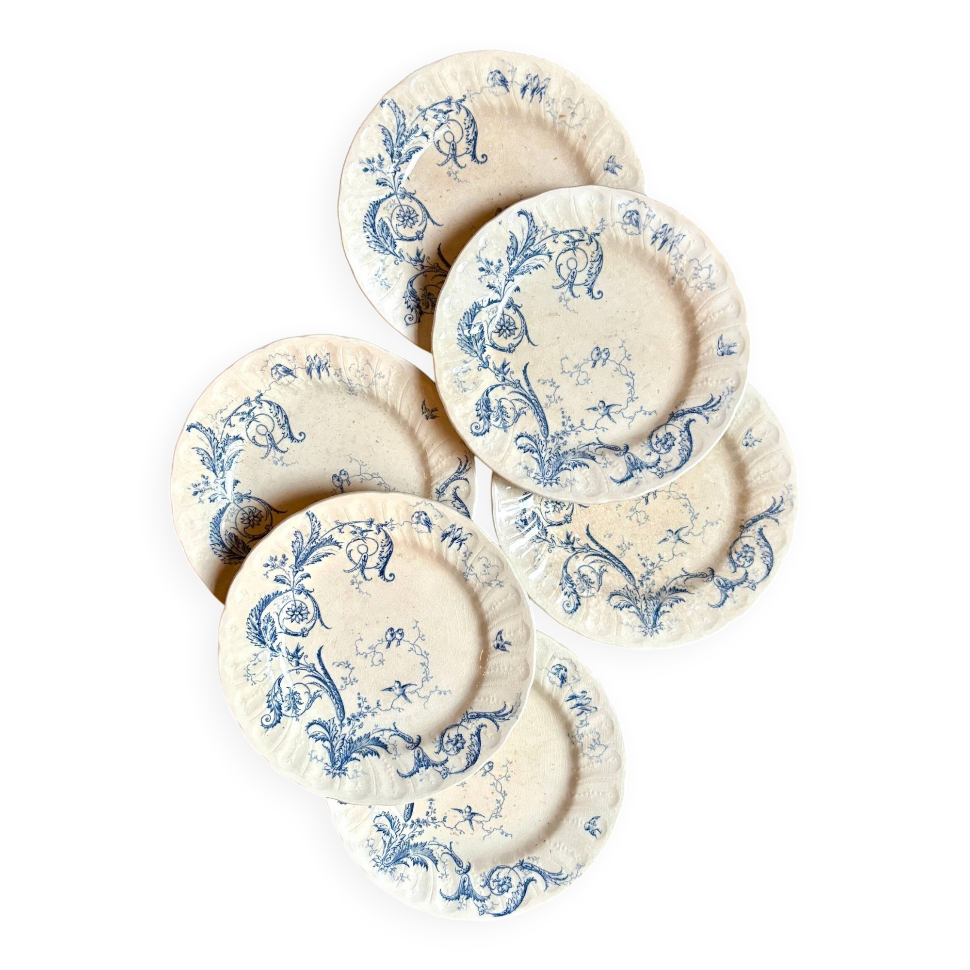 6 Gien ironstone dinner plates, "Rinceaux" service no. 2