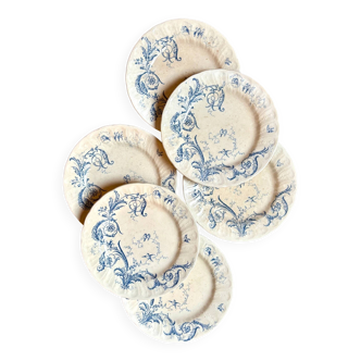 6 assiettes plates Gien en terre de fer, service "Rinceaux" n°2