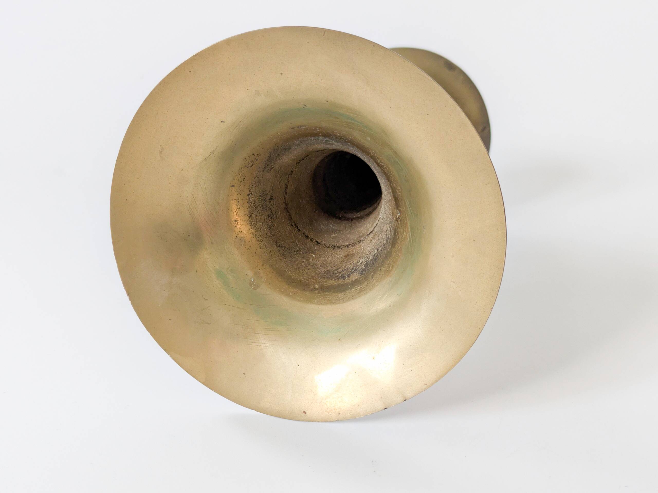 Pair of Midcentury brass candlesticks, flared shape.