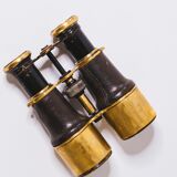 Pair of 1900 theater binoculars brass and restored leather
