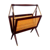 Cesare Lacca folding mahogany cane brass magazine rack 1960