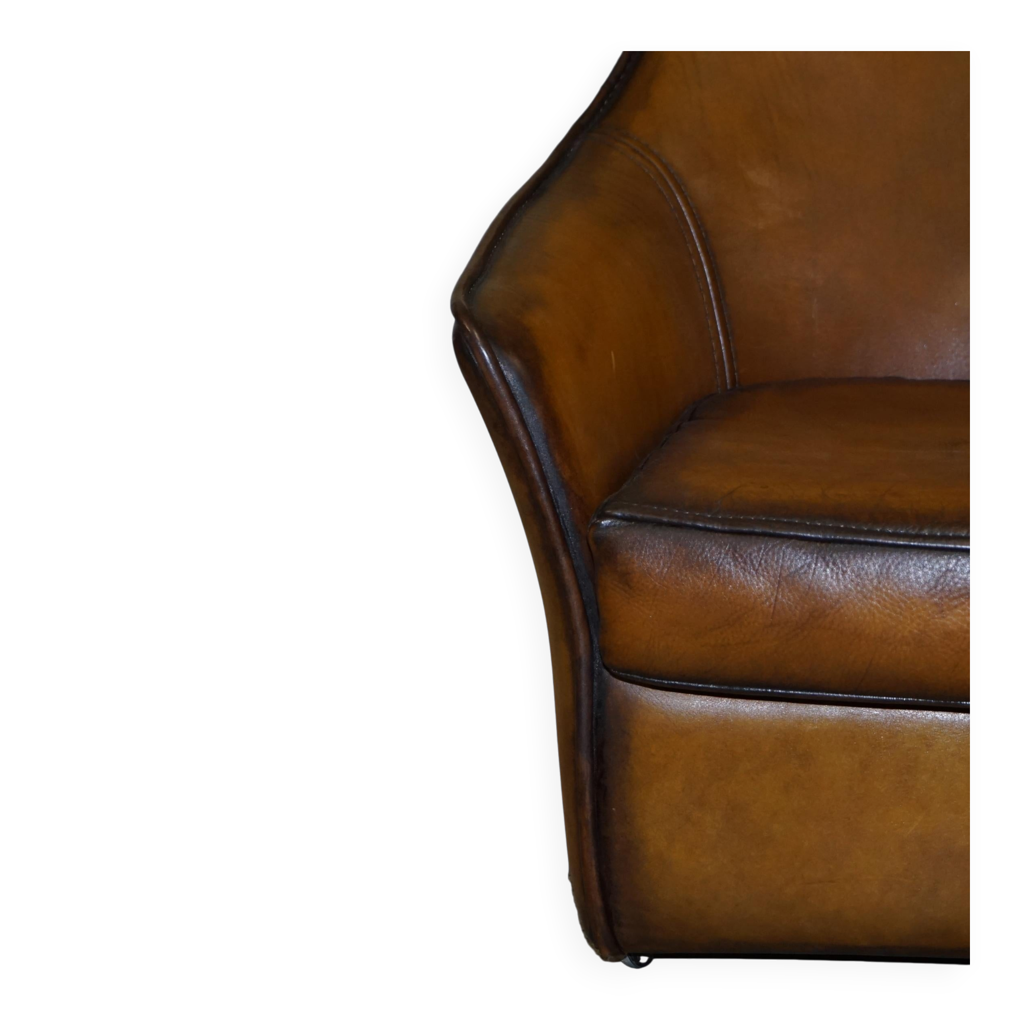 Modern Art leather sofa, restored, two-seater