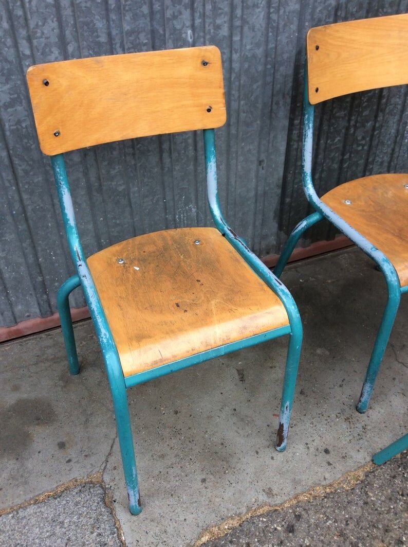 4 vintage school industrial chairs