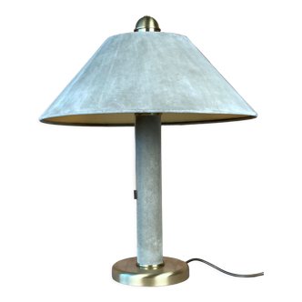 Lampe de table cuir vert daim et laiton, années 1970