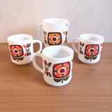 Mobil pitcher and 3 Mobil mugs design 70s