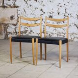 Pair of Scandinavian chairs in teak and faux leather, 1960.