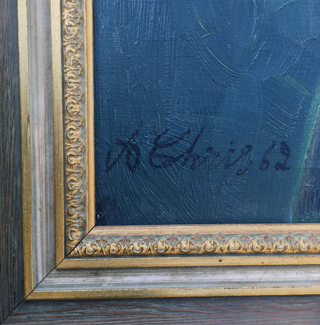 Oil on canvas french man portrait painting, signed by A. Chris, 1962