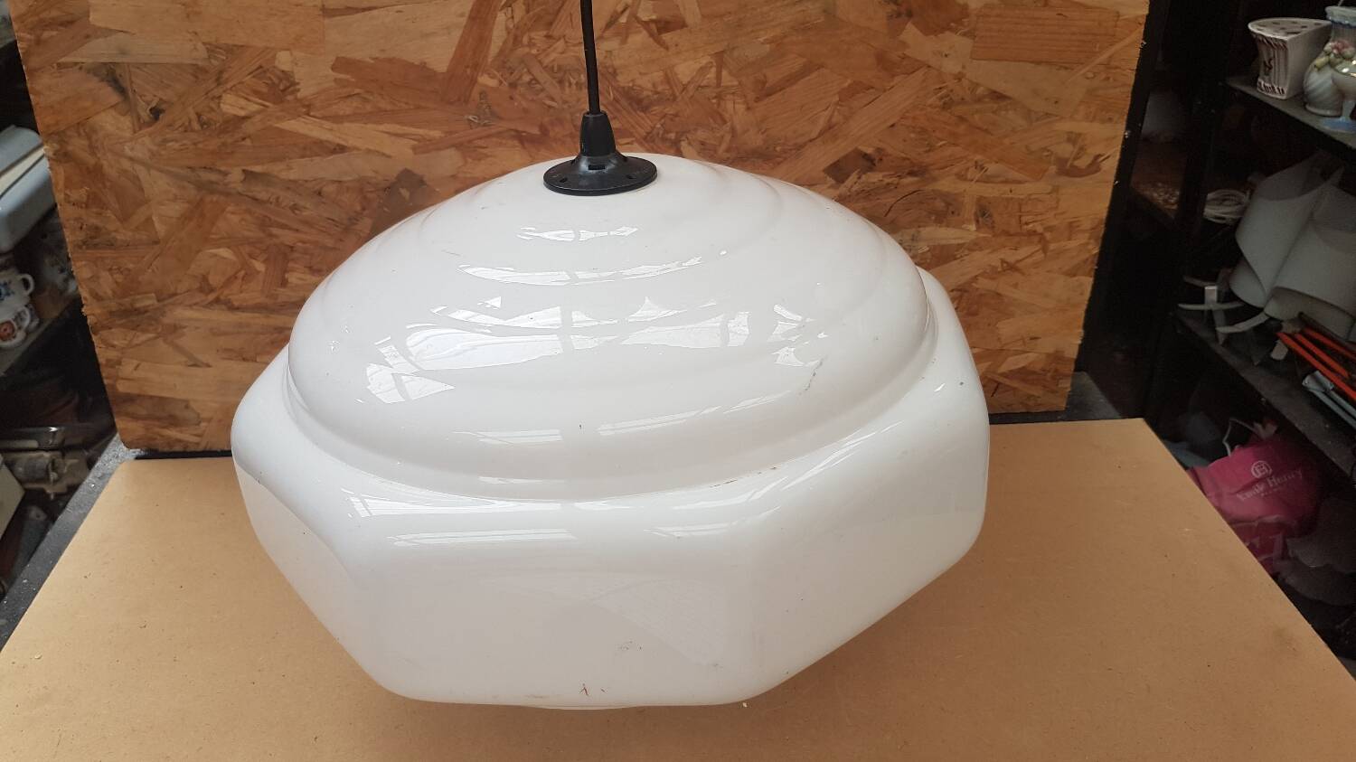 Old white plastic pendant lamp 1970s vintage