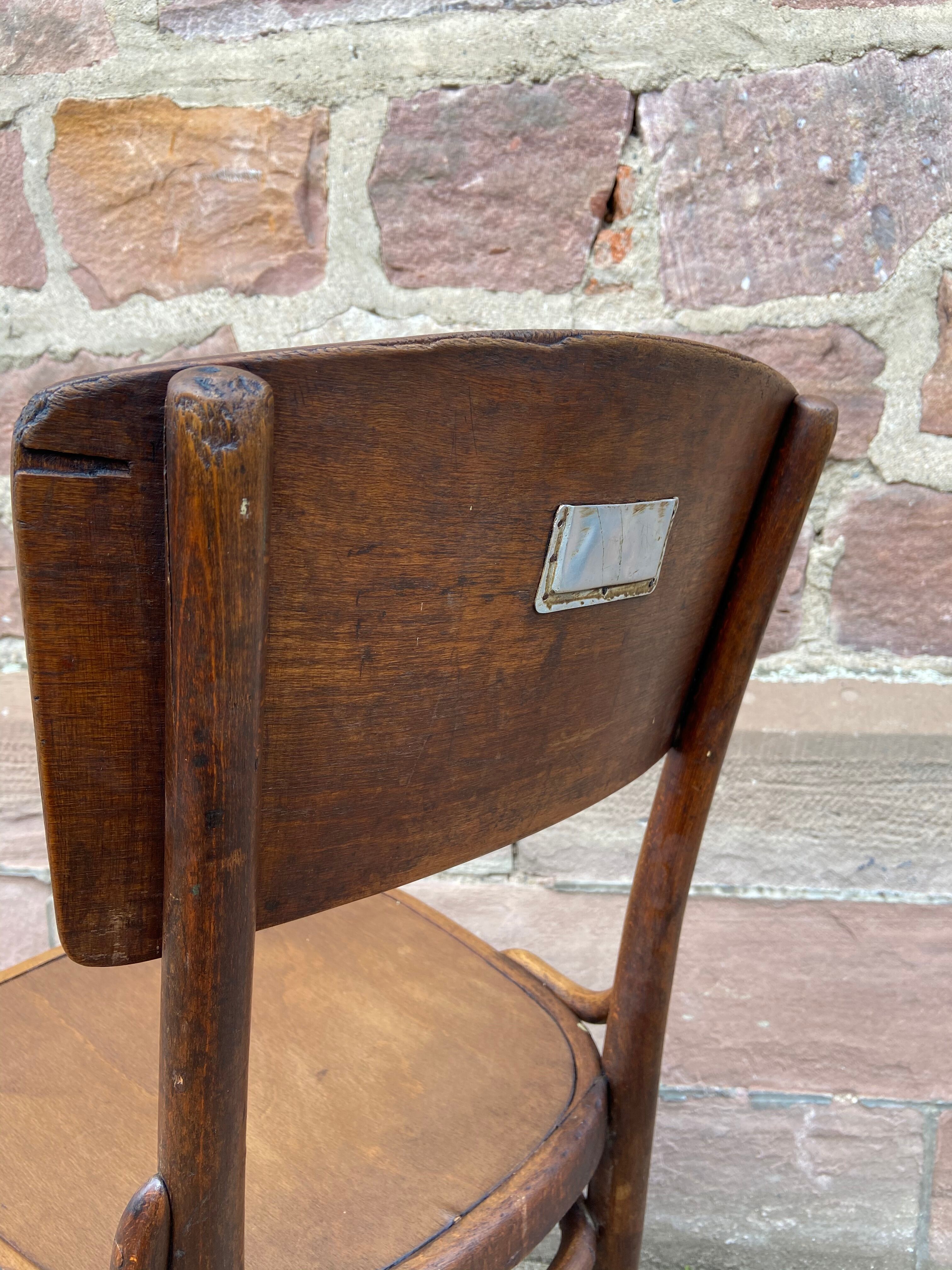 Viennese curved wooden theatre chair Thonet Nr 57 colmar logo