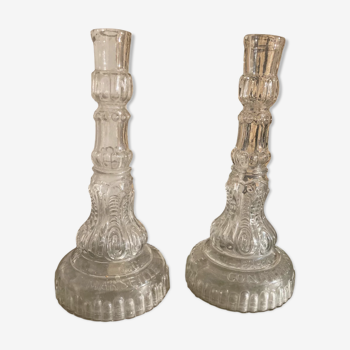 Pair of antique glass candle holders