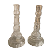 Paire de bougeoirs en verre anciens
