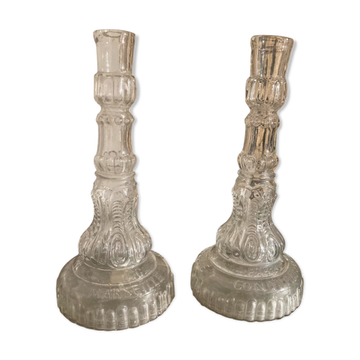 Paire de bougeoirs en verre anciens