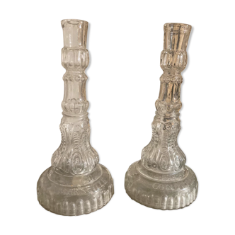 Pair of antique glass candle holders