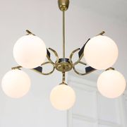 Mid-Century Modern Italian Brass and Opaline Chandelier, 1960