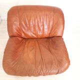 Four vintage armchairs, leather and fabric, 70s